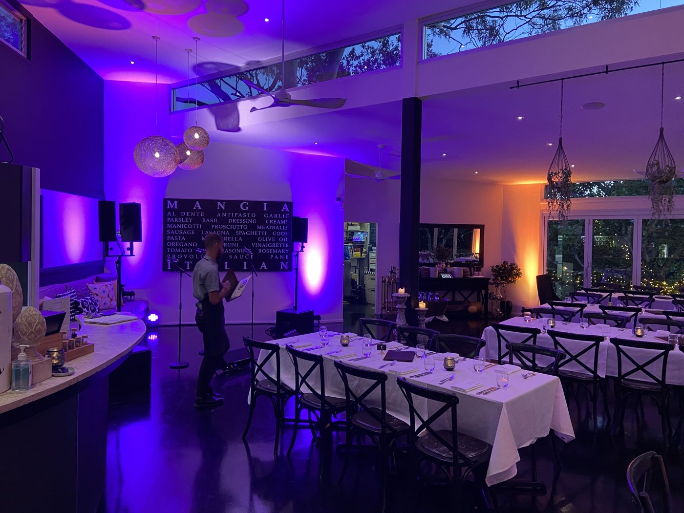 Noosa Waterfront Restaurant set for a dinner show with no visible cabling